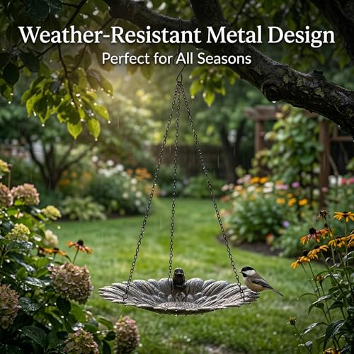 Topadorn Hanging Bird Feeder Tray, Sunflower Platform Feeder for Outside | Outdoor Bird Feeder Tray for Wild Birds, Metal Seed and Water Dish with Hanging Chains and S-Hook for Garden and Patio