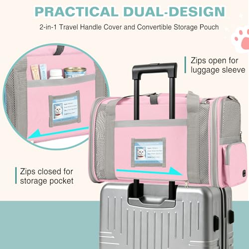 Cat Carrier Airline Approved Privacy Portable Top Load Pet Travel Bag | Soft Sided Pet Carriers for Small Cats Dogs Puppy up to 16 Lbs,Collapsible,Zipper Lock,Luggage Sleeve,2 Storage,Washable - color: Pink