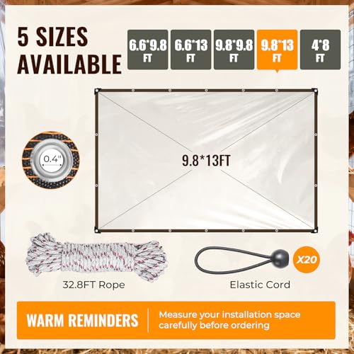9.8x13Ft Chicken Coop Cover for Winter | Waterproof Chicken Coop Tarp with Elastic Cords & Rope, Durable Covers for Winter Protection - size: 10x13FT