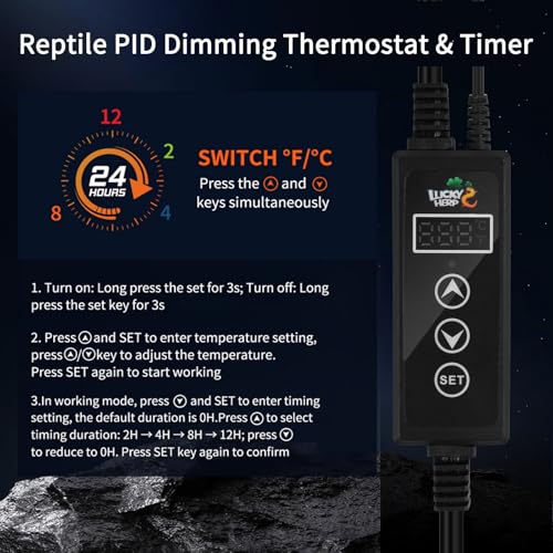 LUCKY HERP Reptile Light Fixture with Dimming Thermostat & Timer, Aluminum 8.5inch Dome Reptile Lamp Fixture, Heat Lamp Fixture for Reptile Bulb Basking Heat Bulb - size: 8.5 Inch