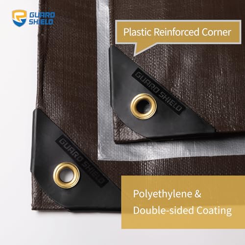 GUARD SHIELD Super Heavy Duty Brown/Silver Ploy Tarp Cover 10x12 Feet Waterproof Tarps16mil Thick UV and Tear Resistant Tarpualin - color: Brown/Silver, size: 10x12