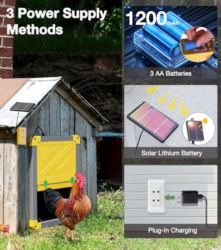 Automatic Chicken Coop Door with Anti-Pinch Detection, Solar Power Supplies, 2" Thickened Aluminum Frame Auto Chicken House Run Door - Grey