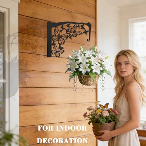 Set of 2 Black Metal Butterfly Plant Wall Hanger Hook for Outdoor Indoor, Hanger Bracket for Blasket Pot Staghorn Fern Bird Feeder Wind Chime, Butterfly Decor for Wall Window Patio Porch Garden Home - color: Set of 2 Butterfly