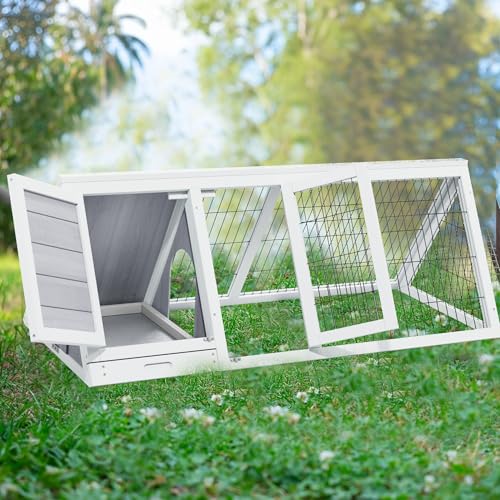Rabbit Hutch Bunny Cage Indoor Outdoor for Chickens, Quails, Ducks | Small Poultry Enclosure, Ventilating Wire Fence, Pull-Out Tray, Triangular Frame, Waterproof Roof - color: Grey