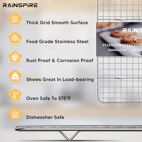 Oven-Safe Dishwasher-Safe 100% 304 Stainless Steel Cooling Rack 10" x 15" Heavy Duty Tight-Wire Set of 2 Fits Jelly Roll Pan Half Sheet Pan - size: 10"x15"