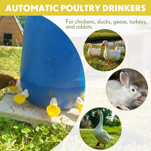LemonRoad 30 Set Automatic Chicken Waterer Cups with 1/2" PVC Tee Fitting Chicken Drinking Bowl, Poultry Drinker Mounting Hole Opener,Water Dispenser Feeder for Duck, Goose, Turkey, Pigeon(Yellow) - color: Yellow