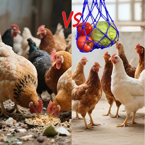 Chicken Vegetable Hanging Feeder 2PCS, Reusable String Bag Net Hanging Feeder for Chickens Ducks Coops Toy, Enrichment Toys, Treat Holder, No Waste Poultry Accessory(Blue) - color: Blue