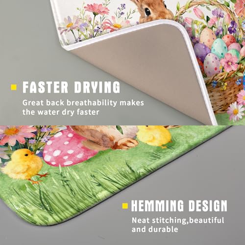 Spring Easter Dish Drying Mat for Kitchen Counter Colorful Egg Holiday Decoration Cloth Dish Mats Small - color: Colorful Easter Bunny, size: 18" x 16"