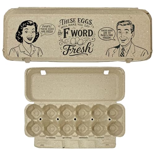 Funny Retro Egg Carton – “The F Word is Fresh” Vintage Humor Design, Holds 12 Eggs, Eco-Friendly Molded Fiber Dozen Carton - 12 Pack