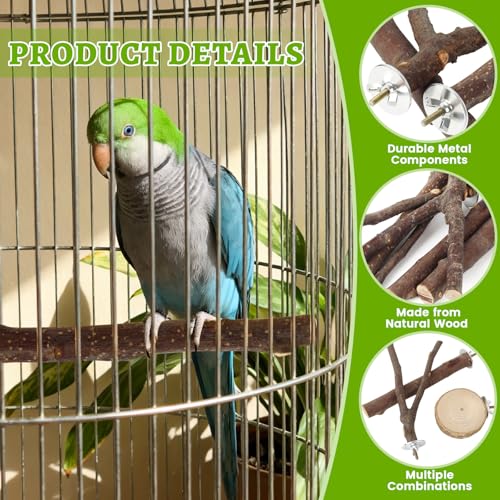 8 Pack Bird Perch, Natural Apple Wood Platforms, Hardwood Branches Cage Accessories for Parakeets, Cockatiels, Lovebirds and Other Small Birds