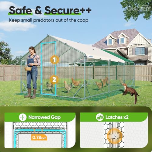 Quictent Large Metal Chicken Coop Run for 30+ Poultry w/Side Hardware Cloth | Waterproof Cover, Advanced Series Outdoor Walk-in Cage Hen Duck Rabbit Dog Pen Yard Farm House, 18x9x6.6FT - color: White, size: 214.5"L x 107.3"W x 78.0"H