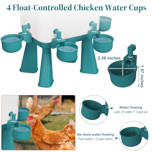 2 Pack 3 Gallon Automatic Chicken Waterer with Float Valve, Poultry Waterer with 10 Chicken Water Cups, 5 FT Water Pipe, Chicken Water Feeder for Coop, Ducks, Hens, Farm, Backyard(Blue) - color: Blue, size: Auto-2pcs