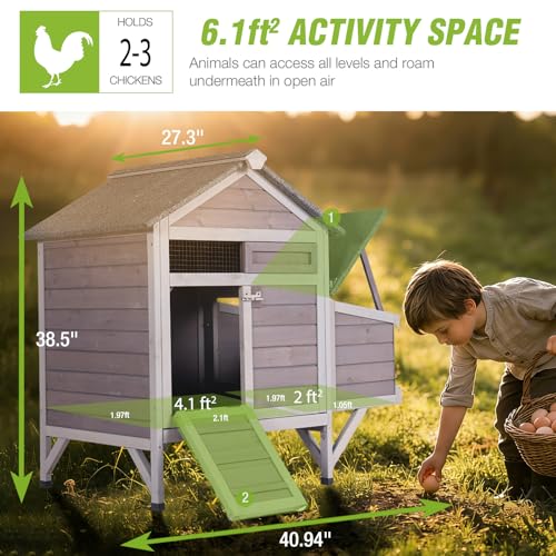 GUTINNEEN Chicken Coop Outdoor Weatherproof Duck House with Nesting Box, Perches, Metal Tray for 2-4 Chickens, Ducks, 40.94" L x 27.37" W x 38.55" H - color: (Grey)