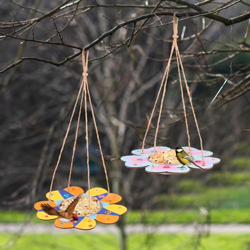 CroBlissful 12 Pack Bird Feeder Craft Kits for Kids DIY Your Own Bird Feeders with Paint and Paintbrushes Wooden Arts and Crafts for Kid Ornaments to Paint Feeders Craft for Garden (Petal Shaped) - style: Petal Shaped