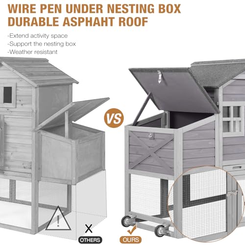 GUTINNEEN Chicken Coop Movable Chicken House On Wheel Portable Hen House Duck Coop for 2-4 Chickens 65"