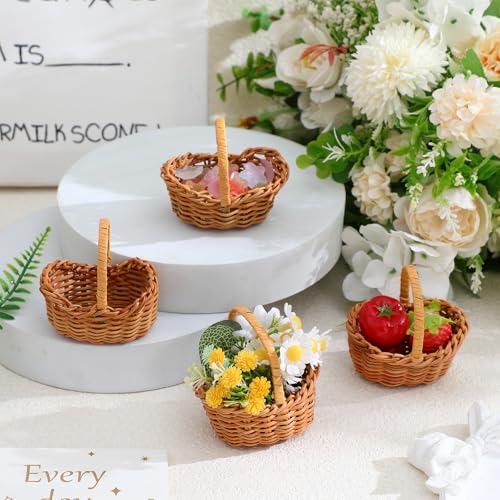 Totority Mini Rattan Basket Set of 4, Handwoven Baskets for Crafts | Set of 4 Light Brown Rattan Mini Baskets with Handwoven Design for Crafts, Dollhouse Scenes, Weddings and Rustic Decorations
