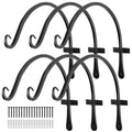 Worth Garden 6-Pack 14" Plant Hanger Bracket - Hand-Forged Wrought Iron Powder-Coated Heavy Duty Wall Hooks - Black Curved Plant Hanging Hooks for Bird Feeders, Flower Baskets, Indoor & Outdoor Use - size: 14" Length