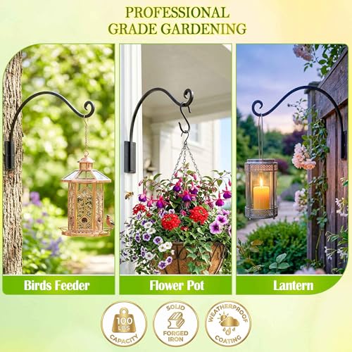 Lifyzoon Heavy Duty Plant Hanger Bracket Outdoor (22"/Black) | 100Lbs Steel Capacity, Rust-Proof Wrought Iron, Outdoor Hand-Forged Hanging Plant Bracket for Large Bird Feeders Lanterns - size: 1A-22 Inch