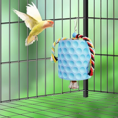 Bird Beak Grinding Stone, Parrot Chew Toys with Bells, Bird Toys, Cage Accessories for African Grey, Amazon Parrots, Budgies, Cockatiels, Lovebirds, Conures, Quakers, Small to Medium Birds - color: Blue