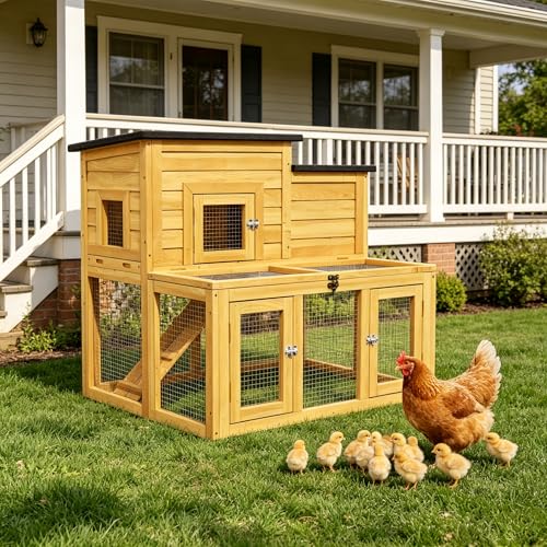 Small Chicken Coop Outdoor,Wooden Bunny House Rabbit Hutch Poultry Pet Run Cage Small Animal Enclosure with Waterproof Roof,Stairs&Removable Tray for Small Animals (Wood) - color: Wood