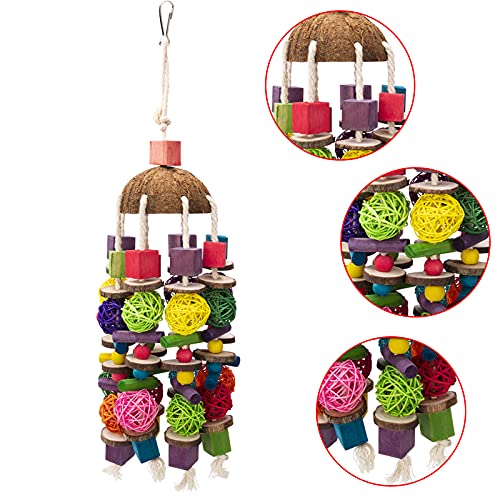 EBaokuup Large Bird Parrot Toys, Multicolored Wooden Blocks Bird Chewing Toy Parrot Cage Bite Toy for Macaws Cokatoos African Grey and Large Medium Parrot Birds