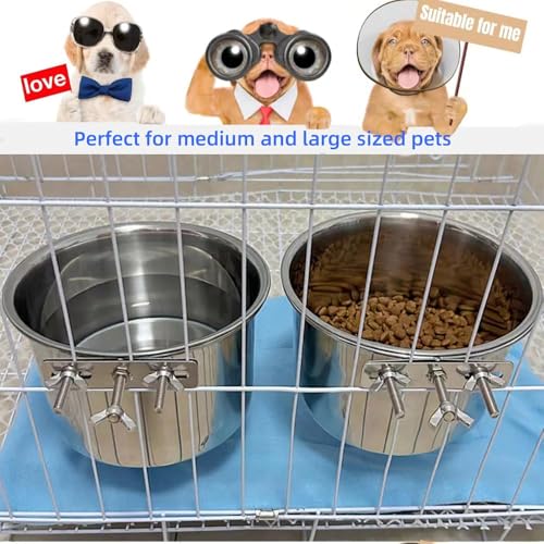 2 Pack Large Dog Water Food Bowls, Dog Crate Water Bowl No Spill, Water Bowl for Crate Cage Accessories, Kennel Water Bowls Hanging, Stainless Steel Dogs Bowls Dish Coop Cup for Large Medium Breeds