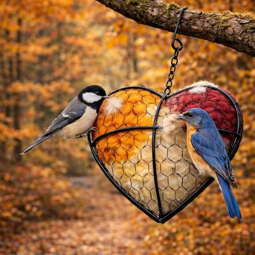 Handmade Alpaca Fiber Bird Nesting Heart,Hummingbird Houses Art Bird nest Box &Wild Birds nest Material Holder Outdoor Garden,Gift for Bird Lovers(1PCS) - color: Harvest
