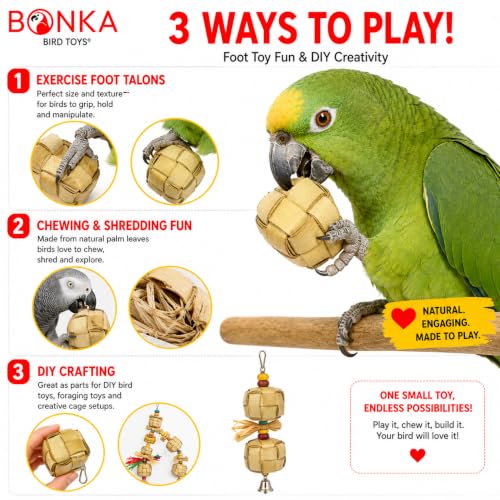 Bonka Bird Toys 1256 Pk3 Mini Palm Leaf 1.50" Square Boxes, Medium Parrot Forage Chew Foot Talon Cage Toys, African Grey, Conure, Pionus, and Similar Birds