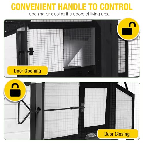 Aivituvin Extra Large Chicken Coop for 8-10 Chickens, Reinforced Outdoor Wooden Hen House with Run, 6 Nesting Boxes, Easy Clean Pull-Out Tray, Waterproof Asphalt Roof - Black, 118"L x 56.7"W x 50"H - size: 118.1"L x 56.7"W x 49.5"H