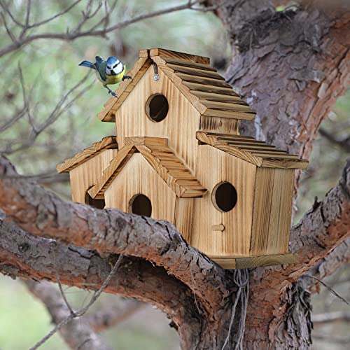 Bird Houses for Outside,Bluebird Finch 4 Room Outdoor Bird Houses for Garden, Up to 4 Bird Families, Large Hole for Bird Families' Needs