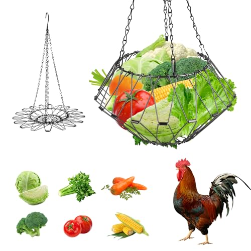 Hanging Chicken Feeder, Foldable Chicken Vegetable and Fruit Food Dispenser, Poultry Feeding Basket with 4 Hanging Chains, Poultry Feeding Vegetable Fast Food Ball (1 Pack) - size: Bag 1Pack