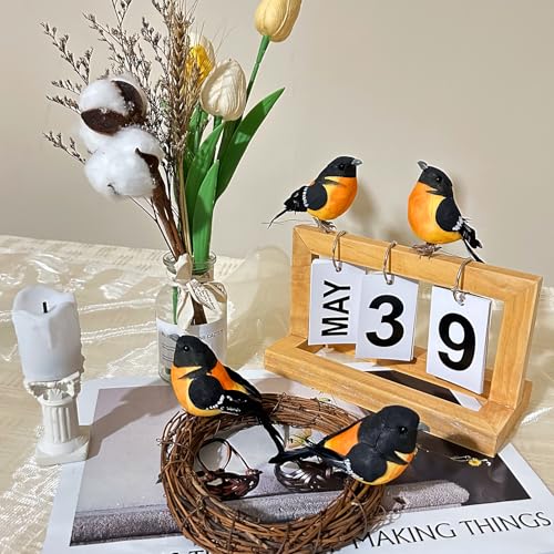 LWINGFLYER Artificial Birds Realistic Baltimore Oriole 2 Pack Clip on Foam Feathered Bird Ornaments Figurines for Christmas Tree Decoration Wreaths Crafts Party Home Decor - color: Baltimore Oriole