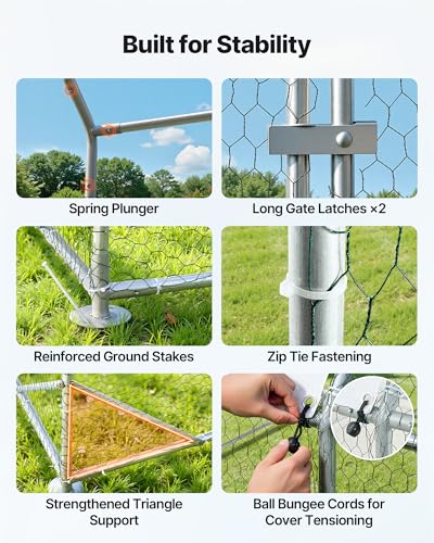 VEVOR Large Metal Chicken Coop, 9 x 25 x 6.6 ft, Walk-in Chicken Run House with Waterproof Cover & Sturdy Frame, Dome Roof Poultry Cage Duck Pen for Rabbit Hen Goose Outdoor Backyard Farm Use - size: 299.2"L x 106.3"W x 78.7"H