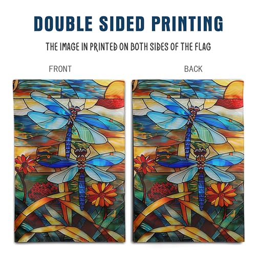 Stained Glass Dragonfly Garden Flag Spring Summer House Flag Fall Floral Decorative Yard Flags for Outside 28x40 Double Sided Large Seasonal Lawn Flags Rustic Outdoor Decor - color: glassdragonfly