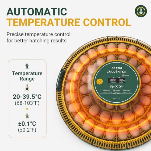 52 Egg Incubator with Automatic Egg Turning and Humidity Display, Incubators for Hatching Eggs, Chicken, Ducks, Goose, Pigeon, Quail, Parrot Incubator for Farm, Lab