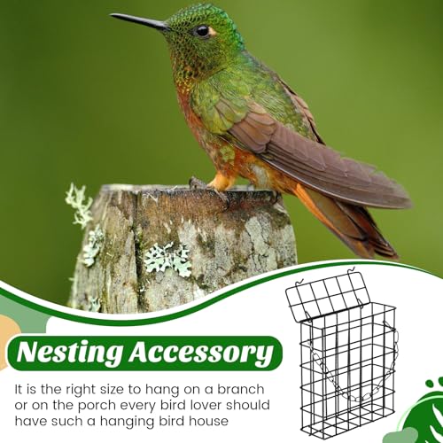 2 Set Hummingbird Nesting Material Hanging Cage Holder with Natural Cotton Raffia Gift for Bird Lover Hummingbird House Material for Wild Bird Outdoor Garden Home Resting Place(Black) - color: Black