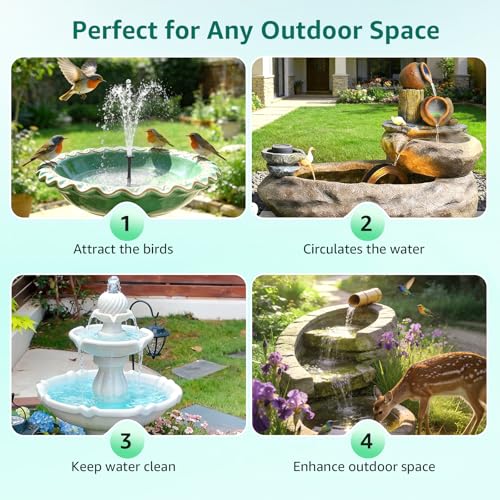 Solar Fountain Pump for Bird Bath, 4W Solar Water Fountain with 5 Spray Modes & 4ft Hose, 9.8ft Power Cord, Dry-Run Protection & Low Noise for Garden Small Pond Fish Tank DIY Water Feature - size: 4W
