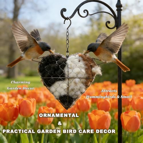 Handmade Fiber Bird Nesting Heart, Alpaca Bird Nesting Material Holder, Hummingbird Houses Nest Boxes,Garden Art Birdhouse Outside Gifts for Birds Lovers