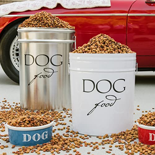 Harry Barker Classic White Dog Food Storage Canister – Large, Airtight Stainless Steel Pet Food Container, Holds Up to 40 lbs Dry Dog Food, Kitchen Counter & Pantry Storage - White - color: White