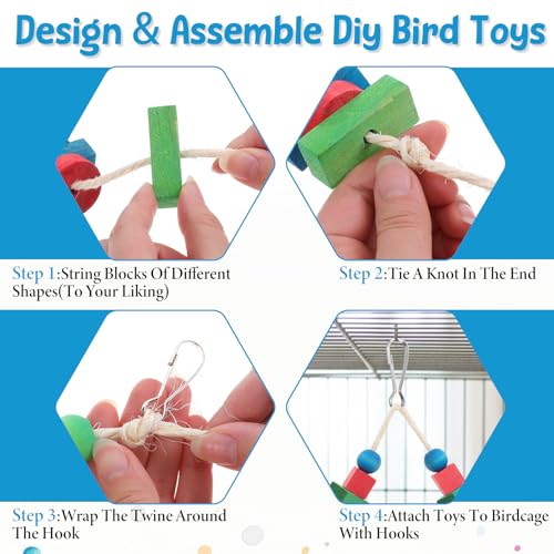 Bird Toys for Parrot, 165 Pcs Colorful DIY Wooden Blocks Craft | Cage Chewing Playing Training Toy for Cockatoos, Macaws, African Grey and Small Medium Parrots