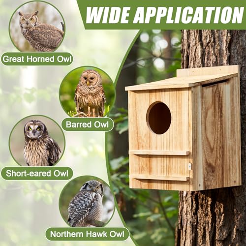 Novabright 2 Pcs Large Great Horned Owl House, 16" x 12" x 11" carbonized Weatherproof Wooden Nesting House for Screech Owls, Boreal, Northern Pygmy, Saw-whets, Elf, Flammulated and Others