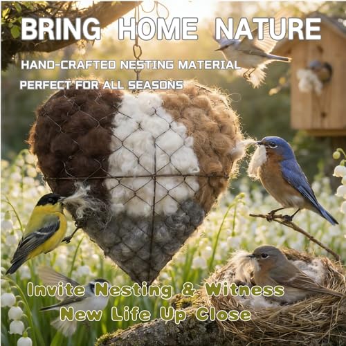 Handmade Fiber Bird Nesting Heart, Birds Nests Material Holder, Outside Winter Tree Shelter for Wild Bird,Hummingbird Nest Boxes for Outside, Gardens, Courtyards, and Outdoor Bird Shelters