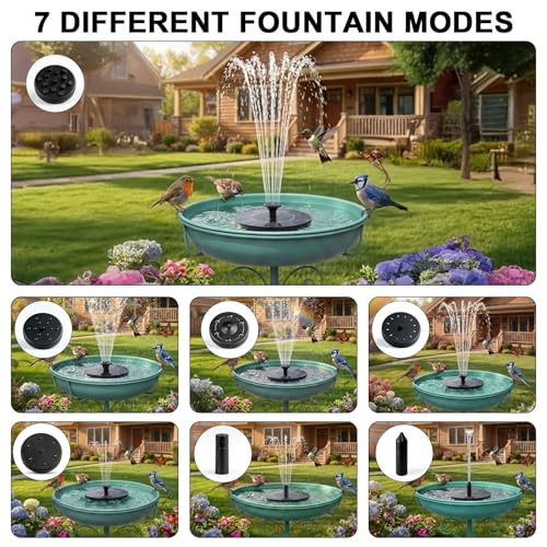 Solar Bird Bath Fountain, Green Metal Stand, 7 Nozzle, Outdoor Garden Decor - color: Green