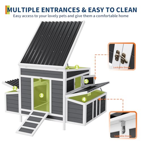 55" Wooden Chicken Coop, Chicken Coop for 4-6 Chickens, with 2 Sides Large Nesting Boxes, Outdoor Poultry Cage Rabbit Cage with Ramps & Tray,(54.41" x 34.49" x 34.05")