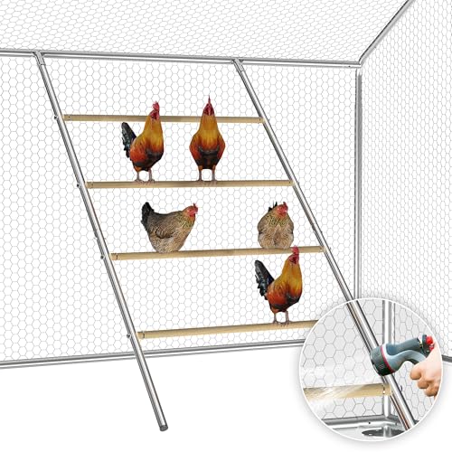 UDPATIO Chicken Roosting Perch Heavy Duty Metal & Wood Chicken Roost Bars | Large Coop Accessory 4-Tier - Easy Install (55" L x 40" W) for Backyard Poultry, Hens & Farm Pens,Silvery-white 1PCS - size: 55*40 IN
