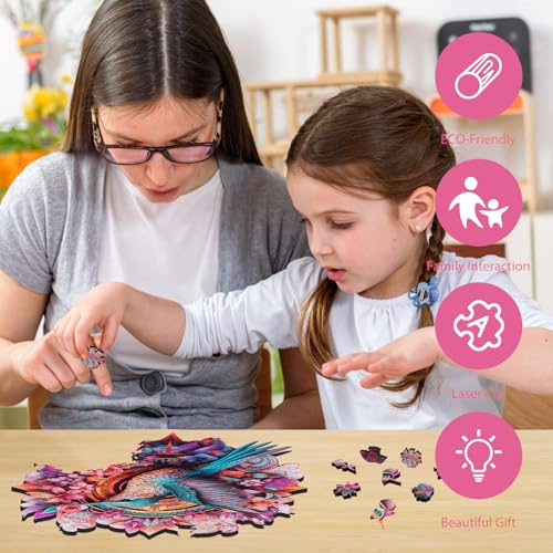 Ruikiyart Wooden Puzzles for Adults, Hummingbird Jigsaw Puzzles, 200 Pieces | Unique Shaped Wooden Puzzles with Puzzle Saver, Room Decor, Gifts for Family and Friends, 5 mm Thick(11.3"*11.3") - color: Hummingbird, size: 200 Pieces