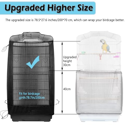 Large Bird Cage Seed Catcher Skirt, Parrot Parakeet Macaw Cover Black | Drawstring mesh skirt wraps parrot or parakeet cage so seeds and feathers stay off your floors and carpet(78.5 * 27.6in) - color: 78.5*27.6in-black