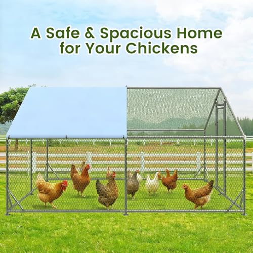 Large Metal Chicken Coop,Upgraded Outdoor Chicken Coop Run Chicken Shelter,Walk-in Poultry Cage Spire-Shaped Chicken Run with Waterproof and Anti-UV Cover for Outside,Backyard and Farm,13'x9.8'x6.4' - size: Full Coverage/13'Lx9.8'Wx6.4'H