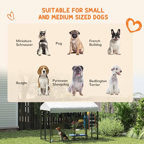 PawHut Outdoor Dog Kennel with Roof for Medium Dogs 8' x 4' x 6' Silver | Heavy Duty Welded Wire Dog Playpen Enclosure, Escape-proof Lock, UV-Resistant & Waterproof Cover, for Chickens, Ducks - size: 96.0"L x 48.0"W x 72.0"H, style: Single Room