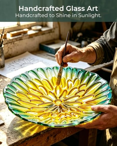 Glass Bird Bath Small Birdbath for Garden Decor, Yellow | 10.6" Bowl, 26" Height 4-Prong Stable Stake Easy to Clean Outdoor Bath or Feeder for Hummingbirds & Small Birds, Handcrafted